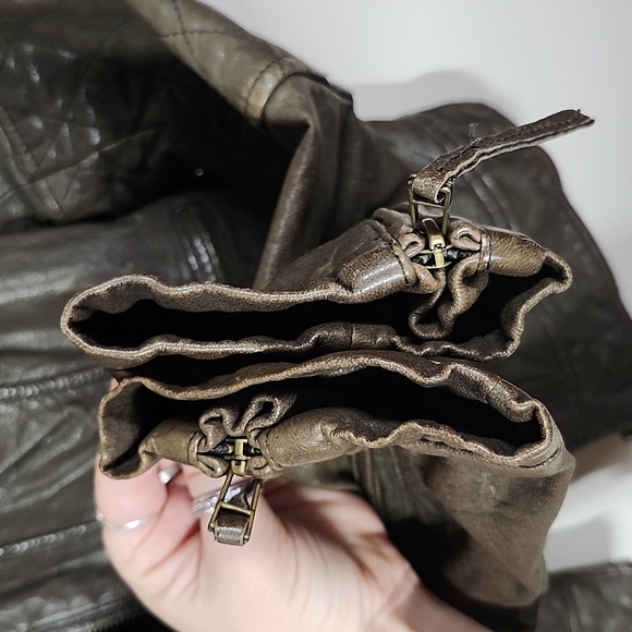 Blanc Noir Brown Genuine Leather Moto Style Jacket Buckles Zippers Detail Quiltd - Picture 11 of 15